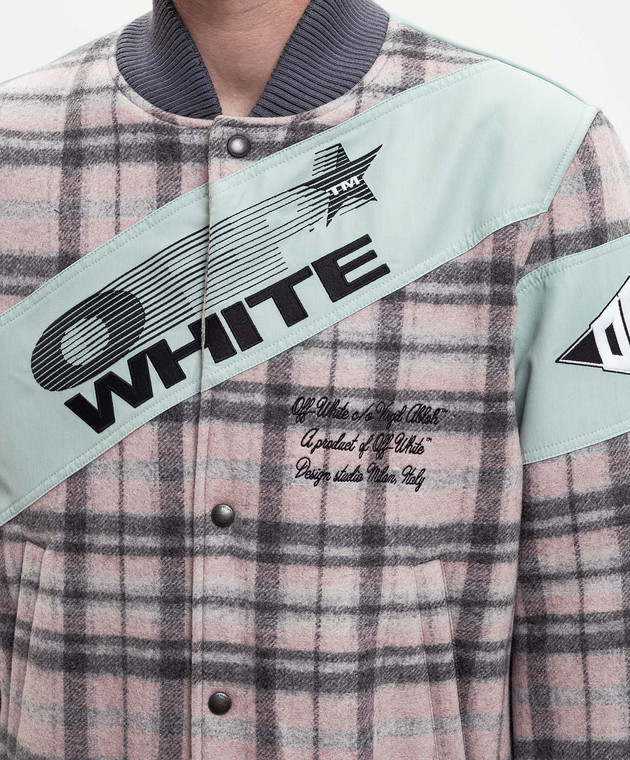 Off-White Утепленный бомбер с шерстью в клеточку 44XEH05RS26F001 изображение 5