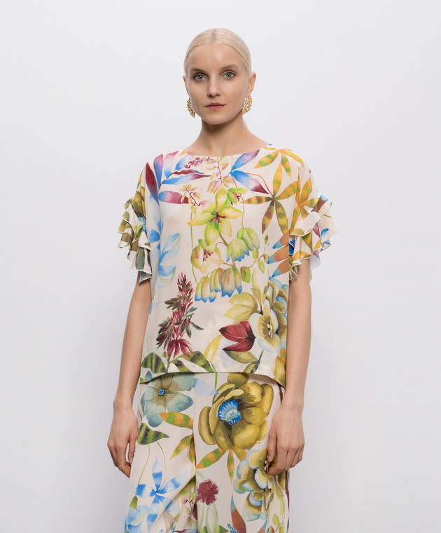 Momoni Блуза Cruze цвета айвори из шелка в принт MOBL00101MO изображение 3