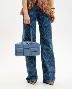 Christian Villa Блакитна шкіряна сумка з принтом логотипа 06497