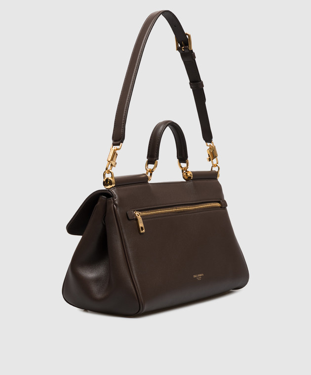 Dolce&Gabbana Коричневая кожаная сумка-сетчел My Sicily BB7782B7321 изображение 3