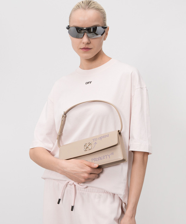 Off-White Бежева шкіряна сумка Jitney 1.0 OWNN172S26LEA001 зображення 2
