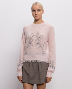 Twinset Розовый свитер с цветочной вышивкой 262AP3230