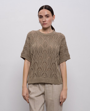 Peserico Ажурный топ цвета хаки с пайетками A99079F0309110