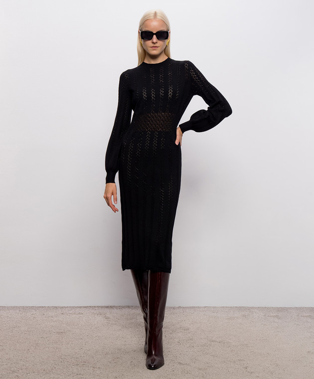 Twinset Черное платье с ажурным узором 262TP3120 изображение 2