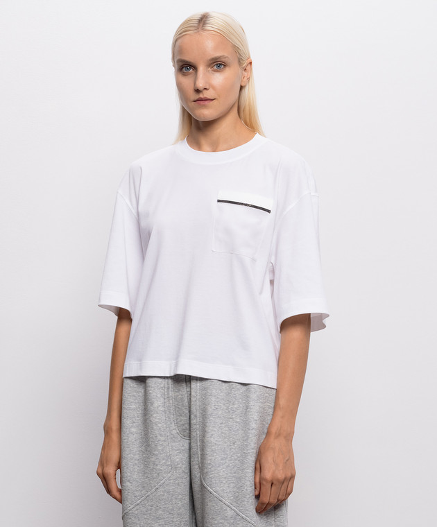 Brunello Cucinelli Белая футболка с цепочкой мониль M0T81B2M00 изображение 3