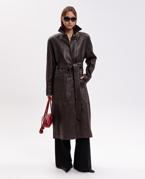 Magda Butrym Коричневе шкіряне пальто LEATHER16COAT282726