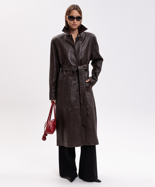 Magda Butrym Коричневое кожаное пальто LEATHER16COAT282726 изображение 2