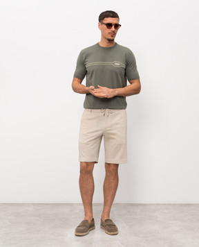 Stefano Ricci Футболка кольору хакі з шовком K818119G10F26285