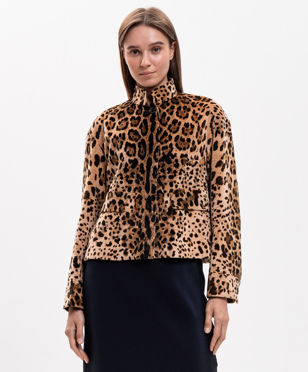 Max Mara Коричневая бархатная куртка в леопардовый принт MSTEDRO изображение 2