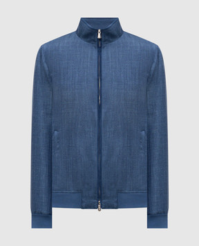 Enrico Mandelli Синя куртка з вовни, шовку та льону з вишивкою логотипа 3T501B5315