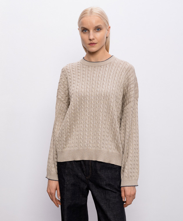 Brunello Cucinelli Бежевый джемпер в узор с люрексом MAZ226110P изображение 3