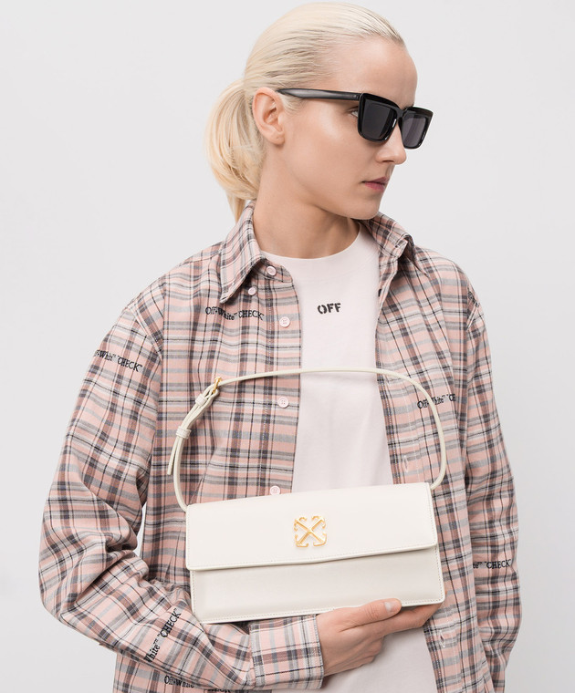 Off-White Шкіряна сумка Jitney 1.0 кольору айворі з емблемою Arrow OWNN172C99LEA001 зображення 2