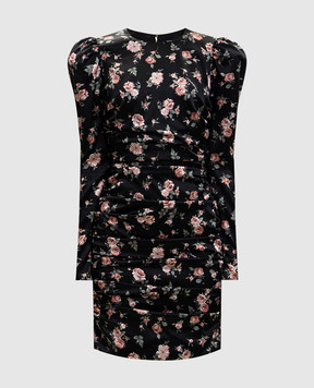 Dolce&Gabbana Чорна сукня міні із шовку з драпіруванням в принт F60G3TFSA8H