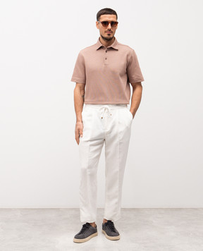 Agnona Коричневый поло с леном и шелком в узор TT09U2YY2074