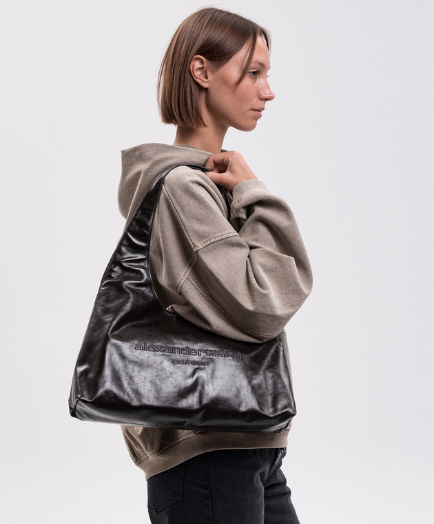Alexander Wang Бордовая кожаная глянцевая сумка-тоут с фактурным логотипом 20226K62L изображение 2