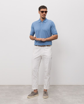 Enrico Mandelli Голубое поло из шелка с нашивкой логотипа 3K065A5674