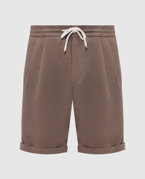Brunello Cucinelli Коричневые шорты с льном MH255U0020