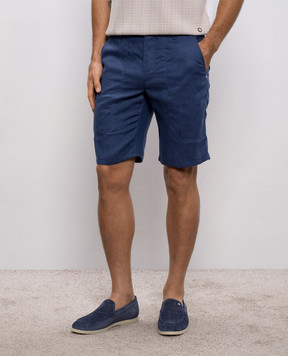 Stefano Ricci Сині шорти з льону та шовку з патчем логотипа M8T6100060TXFIL