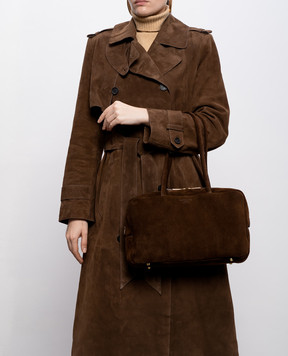 Christian Villa Коричневая замшевая сумка-боулер с тиснением логотипа 06406