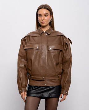 Magda Butrym Коричнева шкіряна куртка з поясом LEATHER17JACKET124426