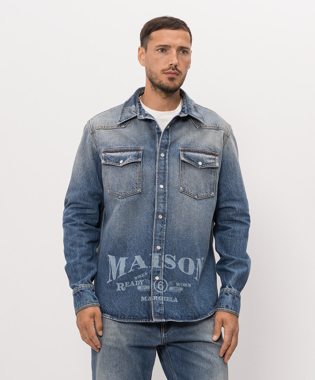 Maison Margiela MM6 Синяя джинсовая рубашка с принтом логотипа SH0DT0053M30058 изображение 3