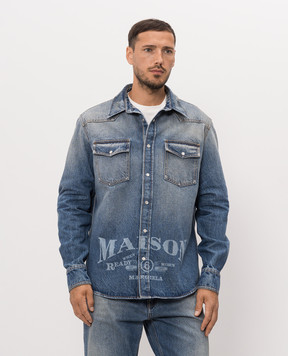 Maison Margiela MM6 Синяя джинсовая рубашка с принтом логотипа SH0DT0053M30058