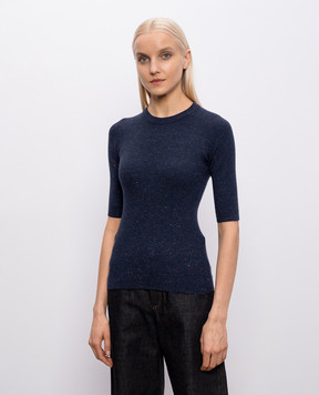 Brunello Cucinelli Синій топ з кашеміром в рубчик M9A822200P