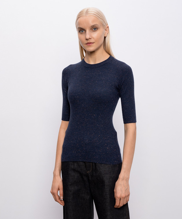 Brunello Cucinelli Синий топ с кашемиром в рубчик M9A822200P изображение 3