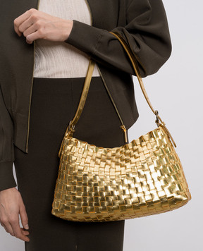 Dragon Золотистая кожаная плетеная сумка Hobo Salvage DGS68170