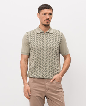 Stefano Ricci Поло кольору хакі з шовком в геометричний візерунок K818115P31F26281