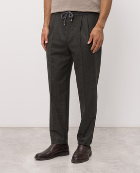 Brunello Cucinelli Темно-зеленые брюки из шерсти M038PE1710