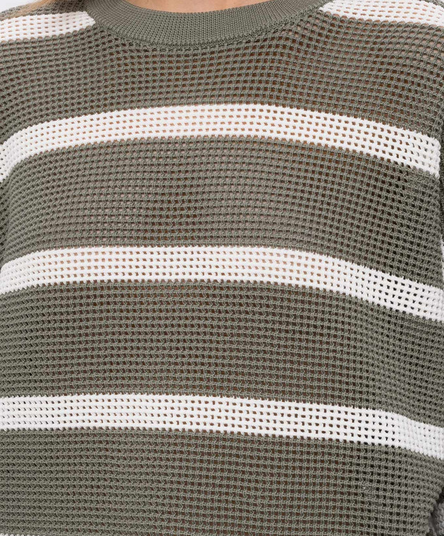 Brunello Cucinelli Зелений ажурний джемпер в смужку M19225700 зображення 5