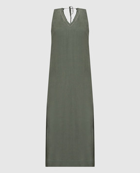 Peserico Зелена сукня з льону з ланцюжком моніль S0216802647