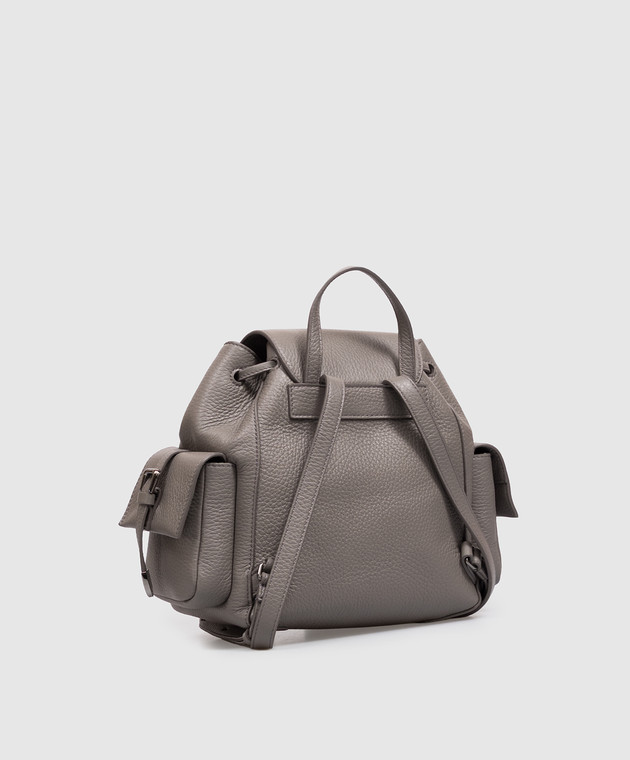 Brunello Cucinelli Серый кожаный рюкзак с принтом логотипа MBDKB2841 изображение 3