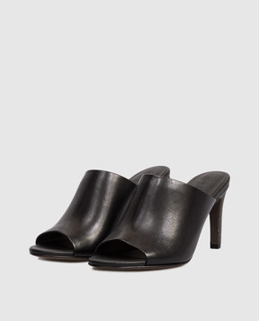 Brunello Cucinelli Чорні шкіряні мюлі з ланцюжком моніль MZORC3218