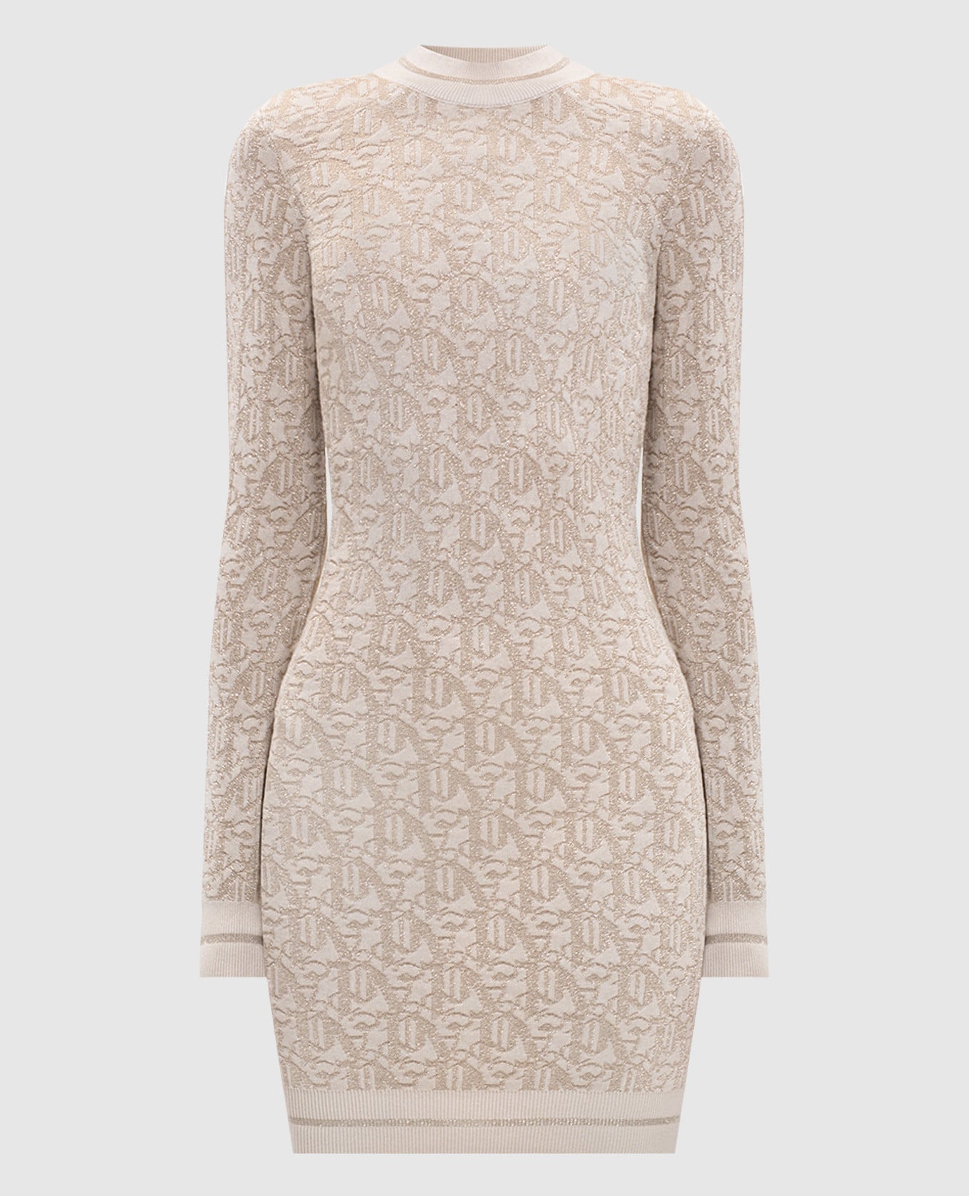 Бежевое платье мини с люрексом