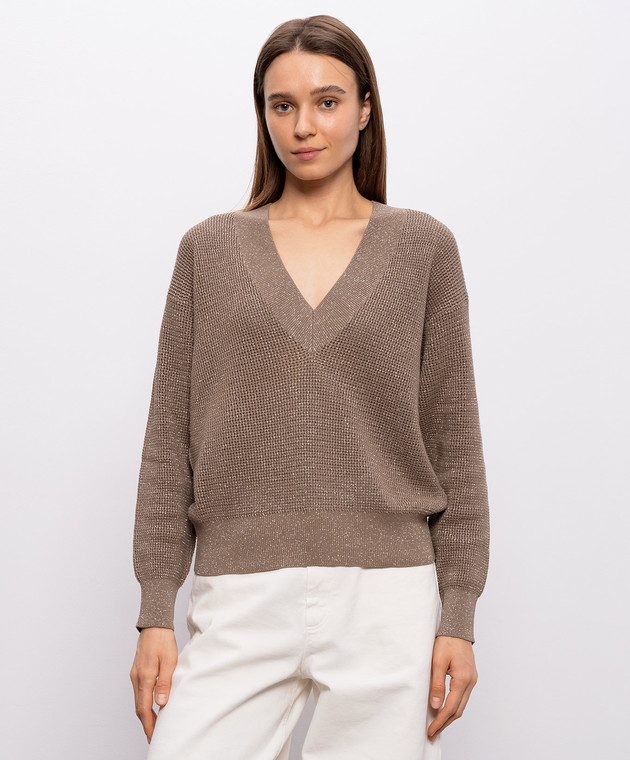 Brunello Cucinelli Коричневий пуловер з люрексом MST263312 зображення 3