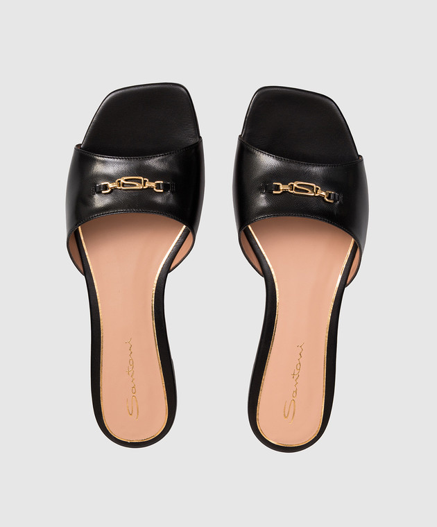 Santoni Чорні шкіряні шльопанці з монограмою логотипа WHTY72111HD1NWLN зображення 4