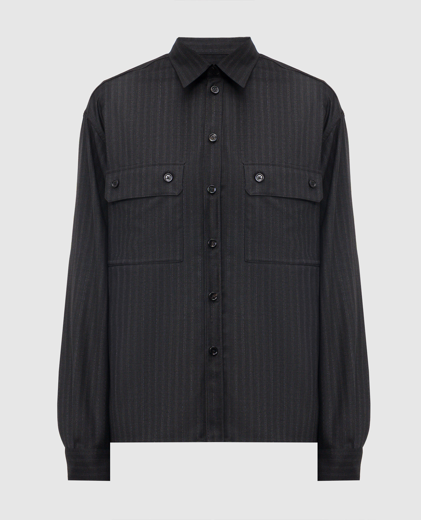 Черная рубашка из шерсти в полоску