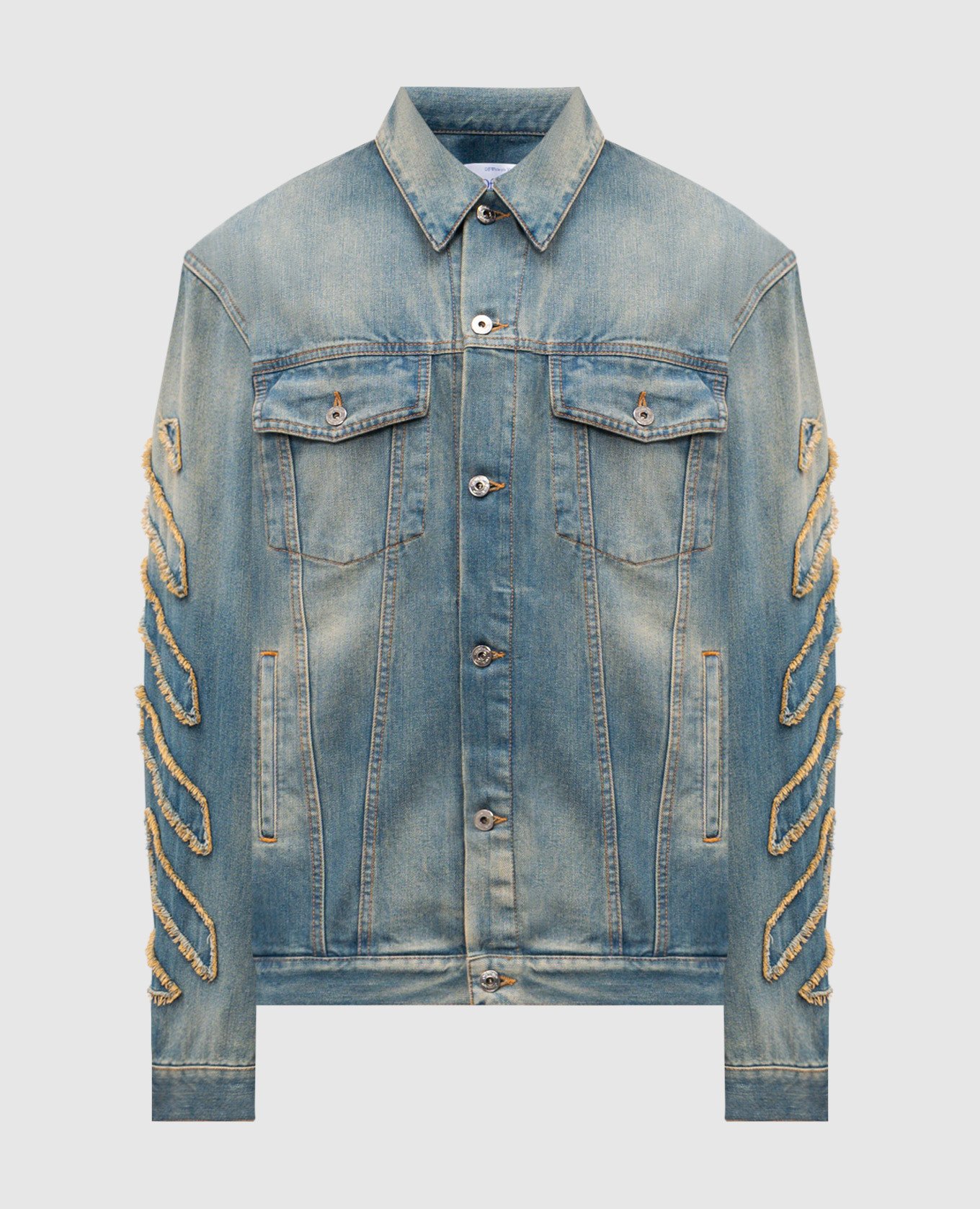 

Голубая джинсовая куртка с эффектом потертости, Голубой, Джинсовые куртки