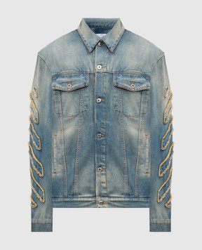 Off-White Блакитна джинсова куртка з ефектом потертості OMYE09BF25DEN001
