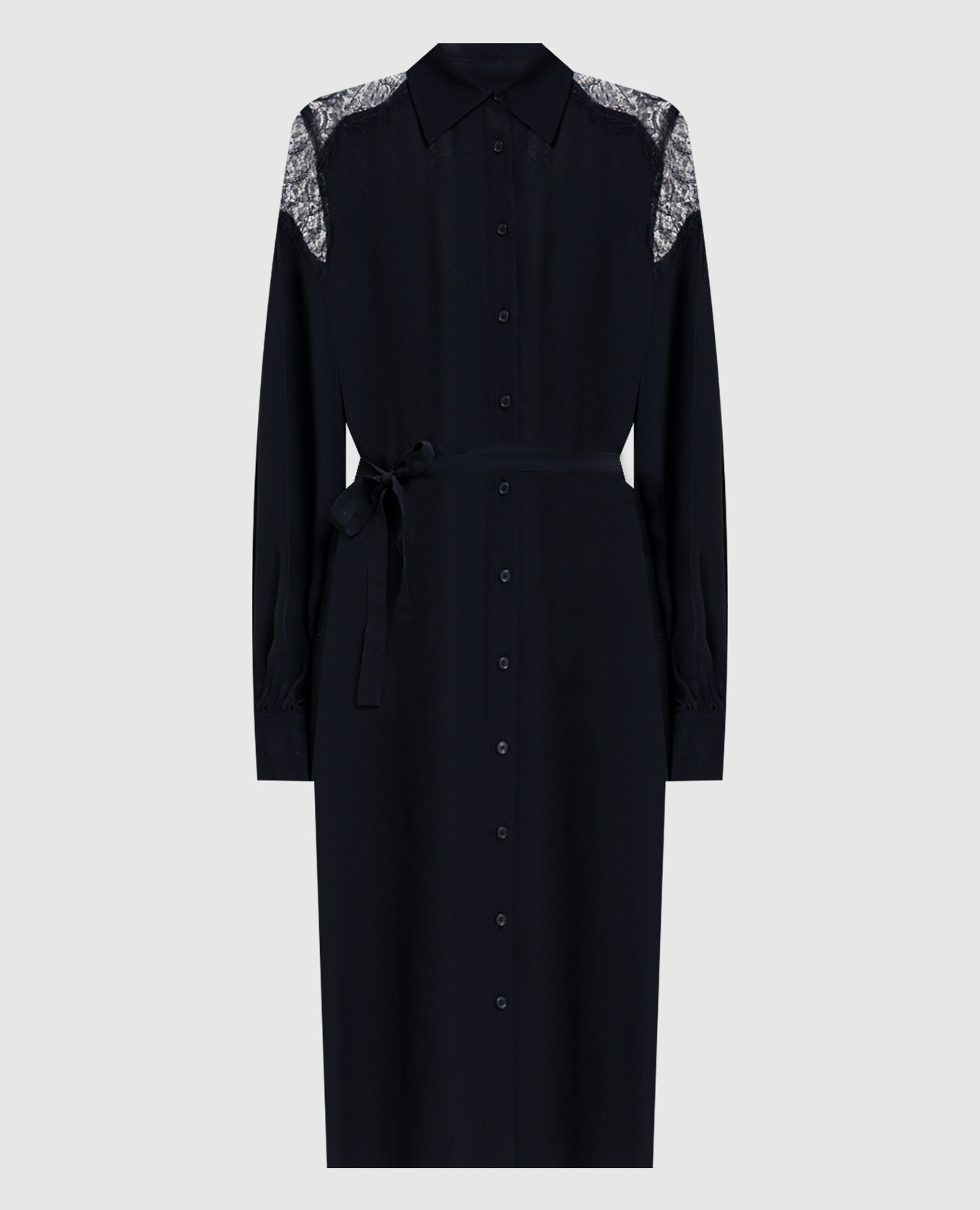 

Синее платье-рубашка с кружевом, Синий, Повседневные платья