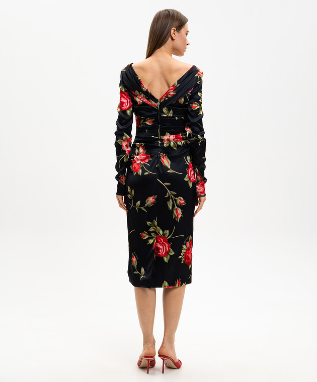 Dolce&Gabbana Чорна сукня в принт з драпіруванням F60DHTFSICD зображення 4