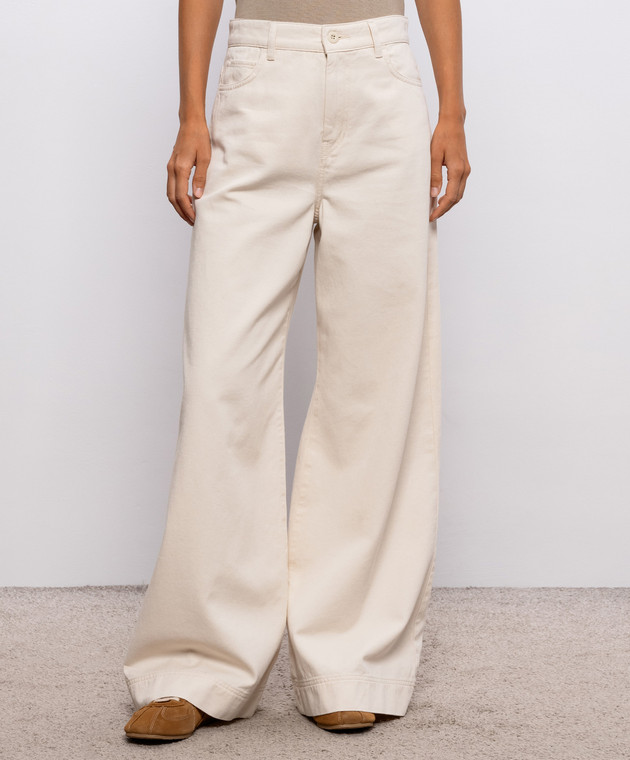 Max Mara Weekend Джинсовый палаццо цвета айвори с логотип патч WKDCANNETI изображение 3