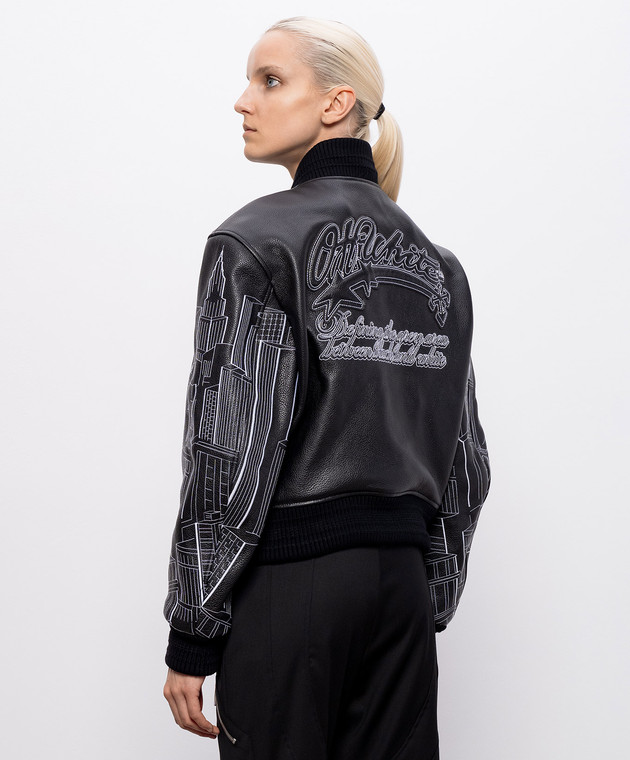 Off-White Чорний шкіряний бомбер Eagle Skyline 29G00229T зображення 4