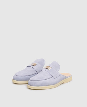 Babe Pay Pls Блакині замшеві мюлі з гравіюванням логотипа 231108ZA