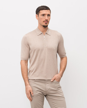 Enrico Mandelli Бежевое поло из шелка с нашивкой логотипа 3K065A5674