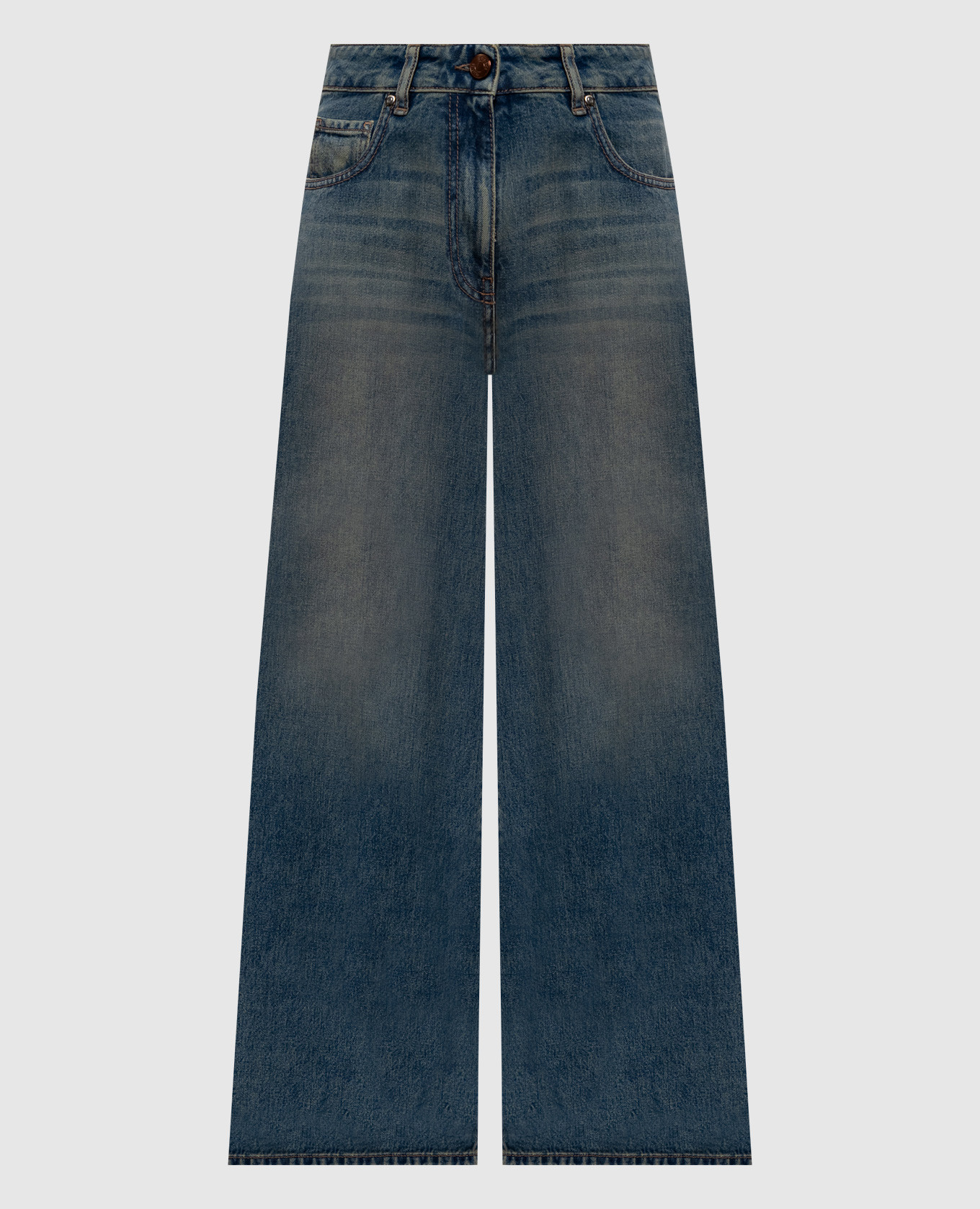 

Синие джинсы с эффектом потертости, Синий, Широкие джинсы