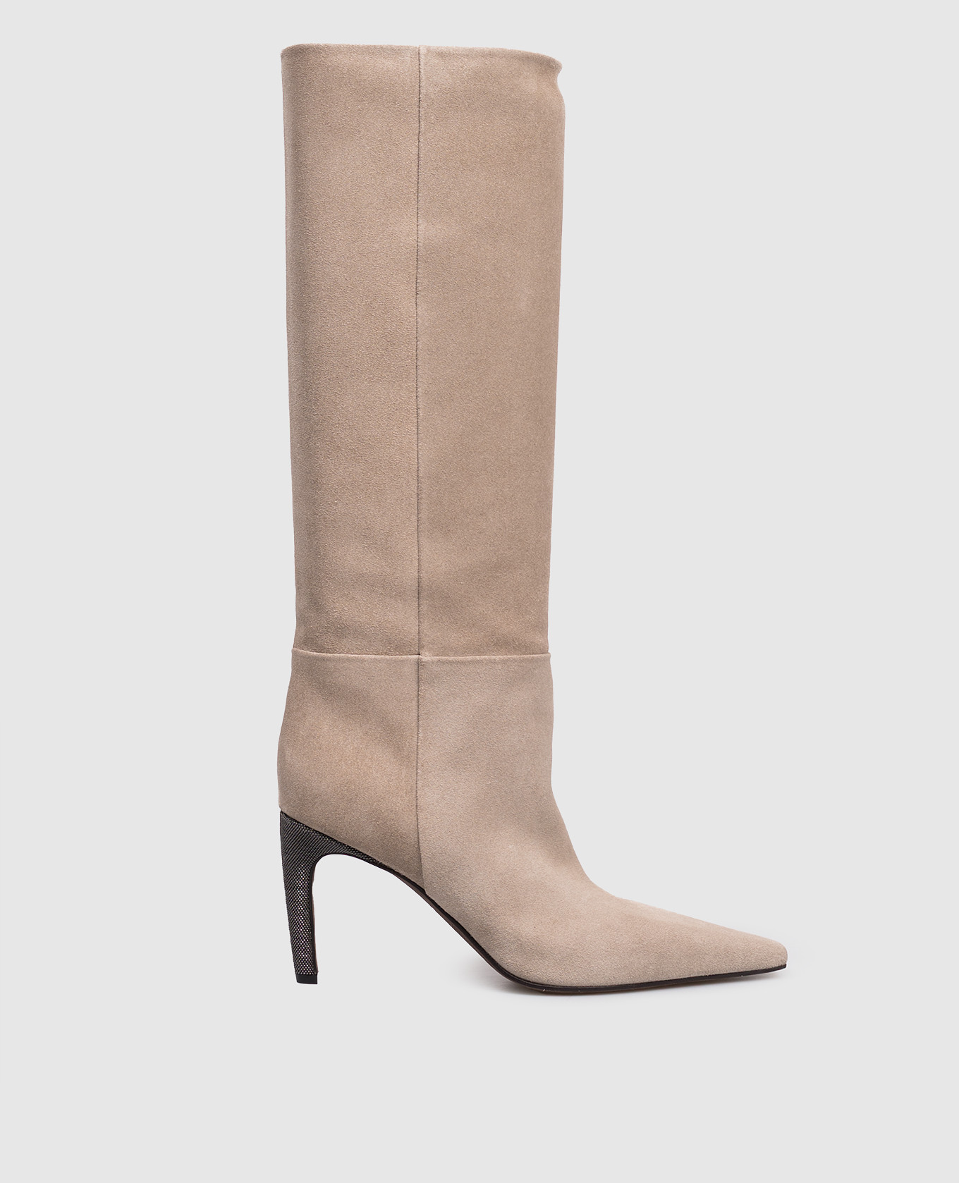 

Бежевые замшевые сапоги с цепочкой мониль, Бежевый, Сапоги