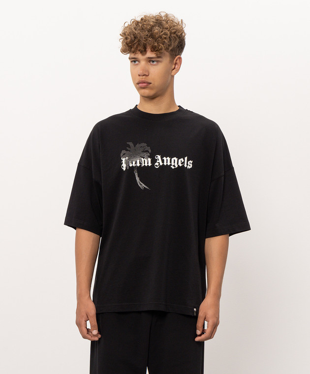 Palm Angels Черная футболка с принтом логотипа PAMAA003JR006 изображение 3